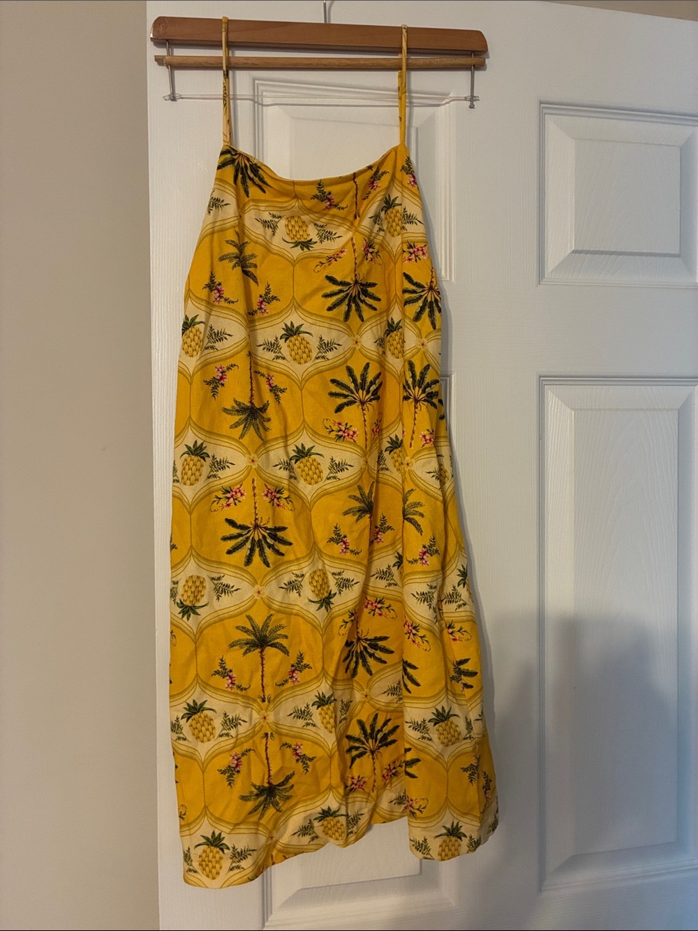 Monteau Yellow Tropical Print Mini Dress with Pineapple Motif